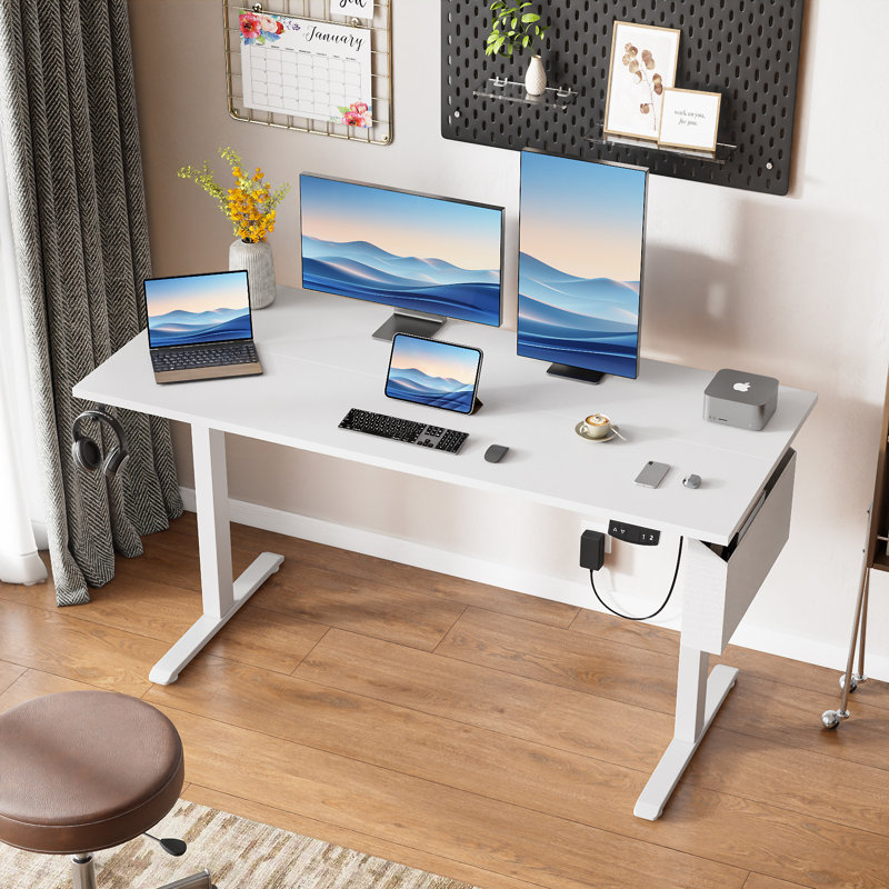 Bureaux debout et réglables en hauteur, Blanc / blanc, H 47,2 po x l 55,1 po x P 23,6 po