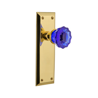 Cobalt Crystal Interior Mortise Door Knob with New York Long Plate
