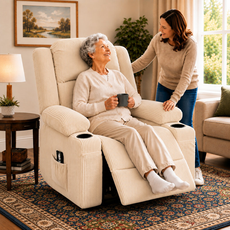 38.5'' Wide Power Lift Recliner Chair with Heat and 8-Point Massage, 400 lb. Capacity, USB & Type-C Charging, Cup Holders and Storage Pockets
