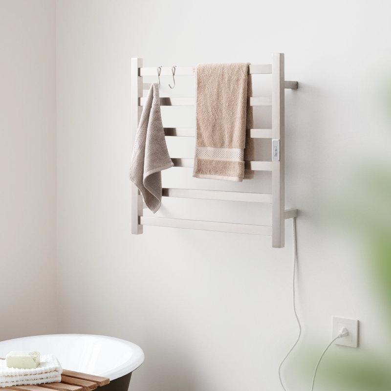6 Bars Straight Electric Towel Warmer Wall Mounted 3 Working Modes, Brushed