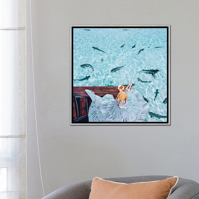 " Breakfast With Sharks " by Hobopeeba, Silver Framed Canvas, No Mat, 26" H x 26" W x 1.5" D
