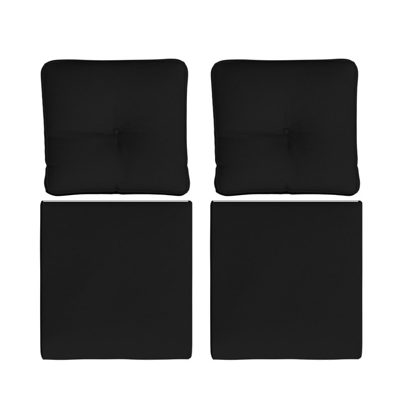 Coussin d'extérieur à assise profonde avec tissu en oléfine (ensemble de 2), Noir, noir, noir, noir