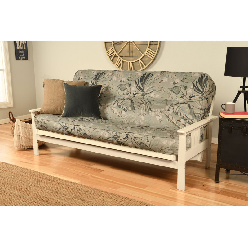 Structure de futon double avec matelas à ressorts double Johnte, Premium Pocket Coil, Pluie Takara, Blanc antique