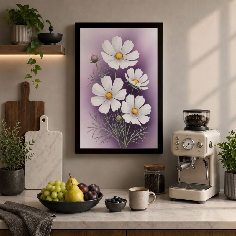 Daisies in Purple Light Botanical - Wrapped Canvas, 18x12 - 45.7 x 30.5 cm, Ochre Border