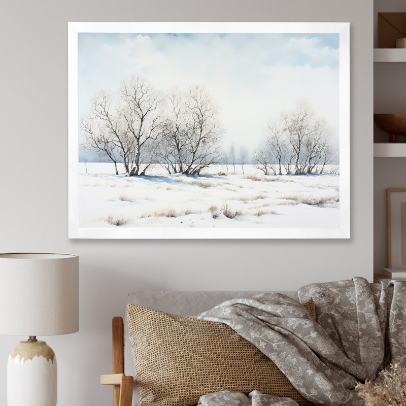«Snow Winter Minimalisme Landscape II», reproduction sur toile, Cadre simple blanc, H 12 po x l 20 po x P 1 po