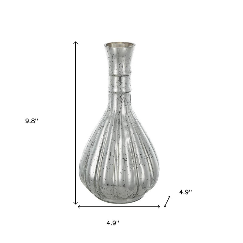 10" Antiqued Silver Glass Round Table Vase
