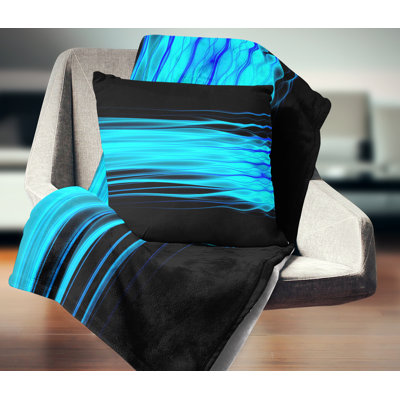 Vagues fractales bleu vif - coussin abstrait imprimé