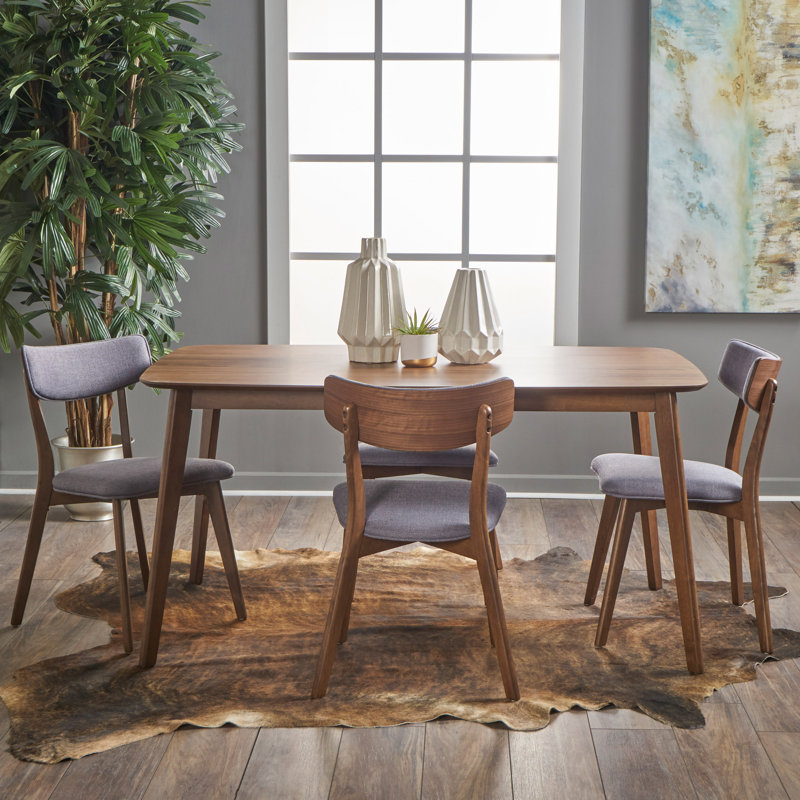 Henry 4 - Person Four Leg Dining Set, Dark Gray, Natural Walnut