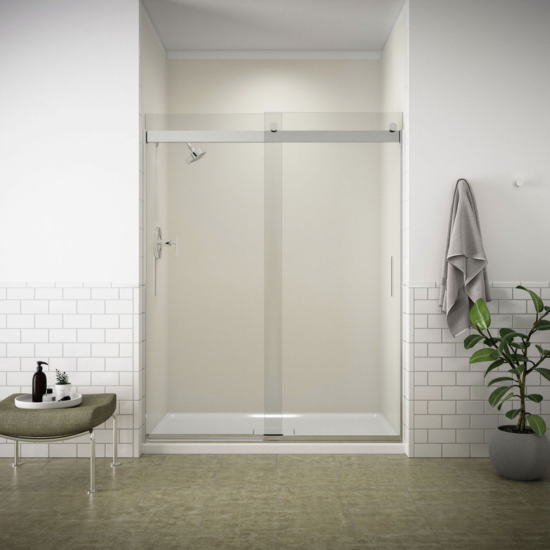 Levity Sliding Shower Door, 78" H X 56-5/8" - 59-5/8" W, With 5/16" Thick Crystal Clear Glass And Blade Handles