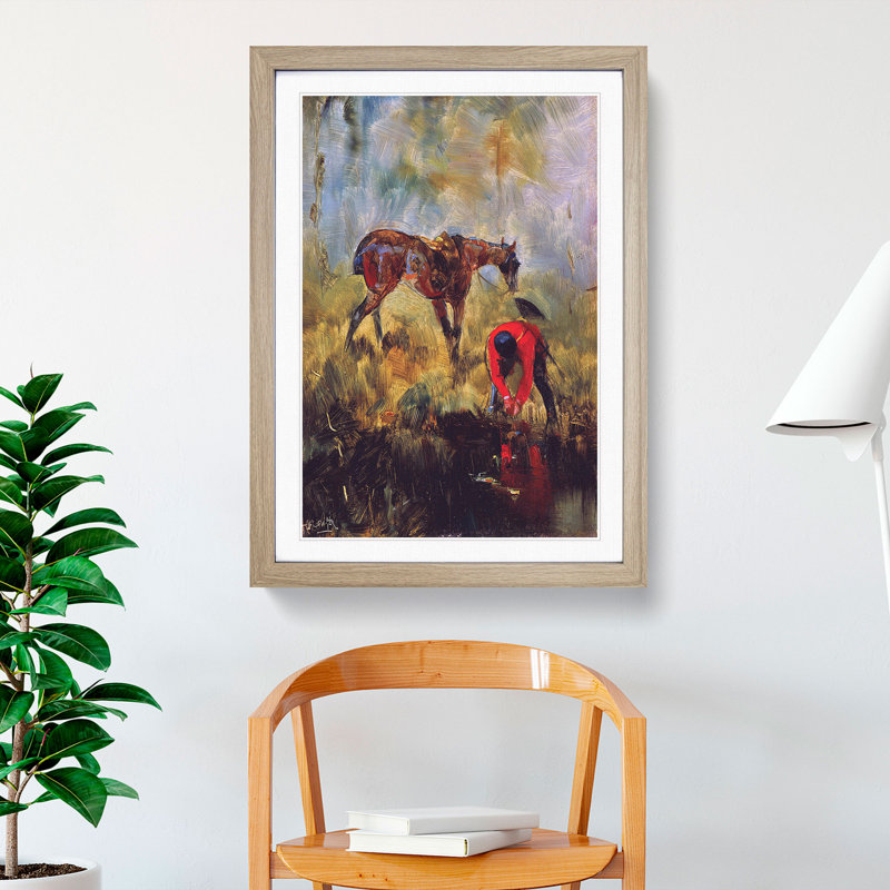 Hunting Horse with Hounds by Henri de Toulouse-Lautrec - Picture Frame Painting, 48cm H x 36cm W x 2cm D, Oak Framed