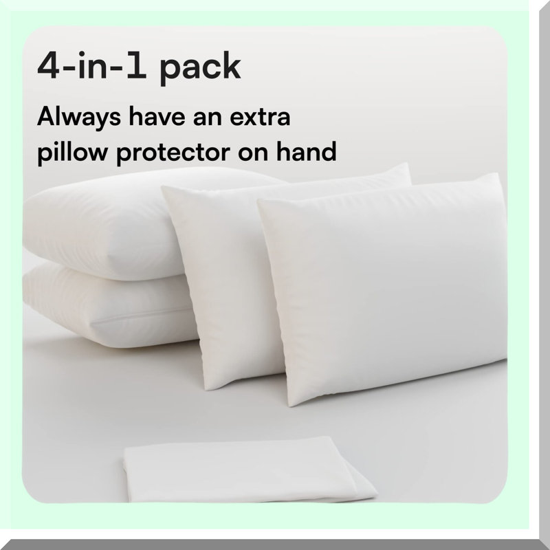 DustGuard Pillow Protector Set - 4 Pack Zippered Covers for 20x36 Inch Pillows, Quiet & Breathable Fabric, Stay in Place Design for Extended Lifespan