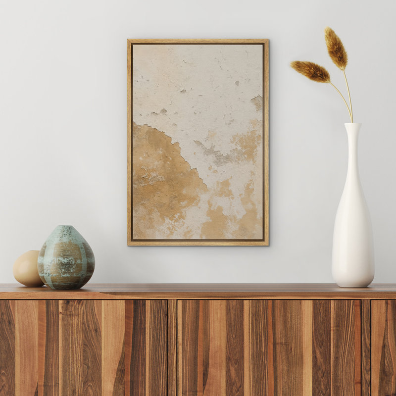 «Warm Neutral Aged Wall Surface Abstract encadrée», H 24 po x l 16 po x P 1,5 po, Naturel