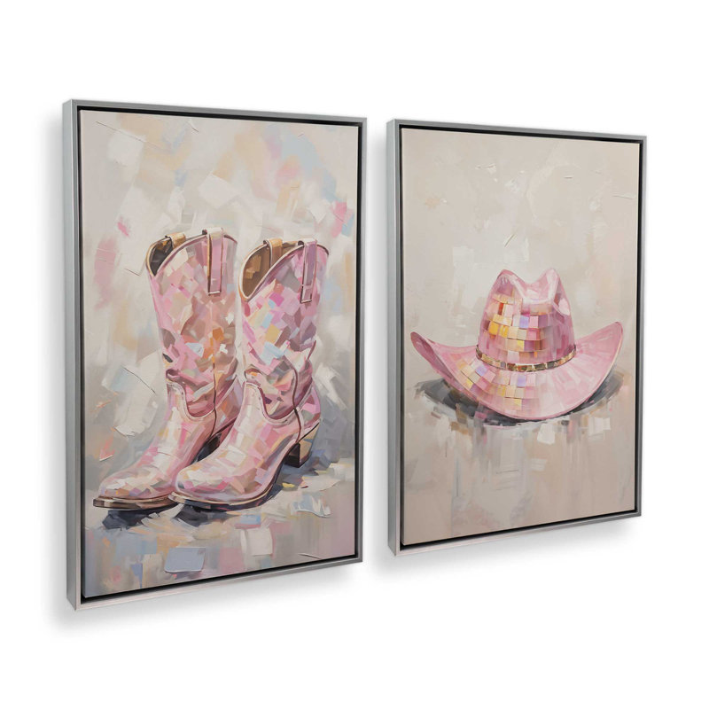 «Cowboy Essentials» en rose, ensemble de 2, Cadre flottant en chrome poli, H 19 po x l 26 po