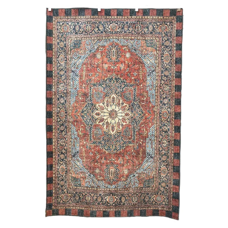 Heriz Checked Red Washable Rug, Rectangle 5' x 7'6"