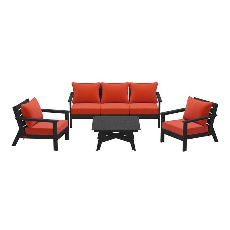 6-Piece Deep Seating Set, Black, Orange
