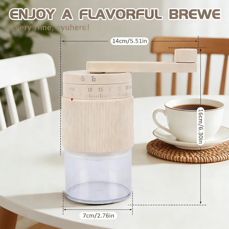 Manual Coffee Grinder With Ceramic Burrs, Adjustable Grind Settings For Espresso To French Press, Portable And Compact Design With Detachable Handle
