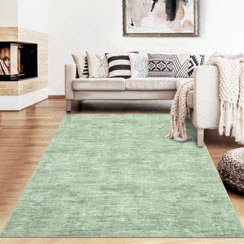 Washable Solid Color Textured Thin Indoor Rug, Low Pile Area Rug with Soft Surface, Non Slip Backing, Easy Clean Design for Living Room, Bedroom, Dorm, Home Office