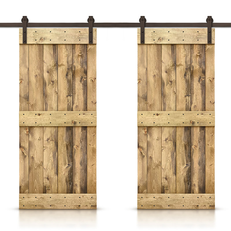 Porte de grange en bois massif lambrissé et métal, Chêne vieilli, 44 po x 84 po