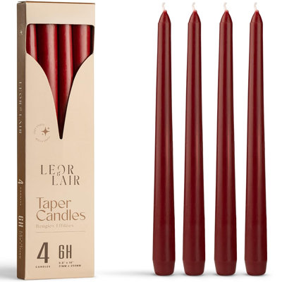Bougies coniques rouge foncé - Lot de 4,25 cm, sans parfum