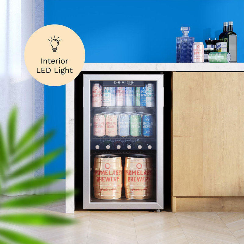 hOmeLabs Beverage Refrigerator and Cooler - Glass Door Mini Fridge with 120 Slim Cans Capacity
