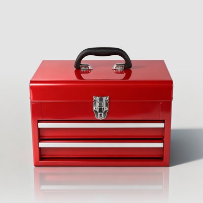 Portable Tool Box, 2-Drawer Metal Tool Chest With Ball Bearing Slides & Top Storage Compartment, Secure Latch And Ergonomic Handle For Tools, Supplies, And Cosmetics