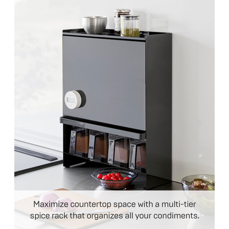 Black Steel Magnetic Concealable Multi-Tier Spice Rack