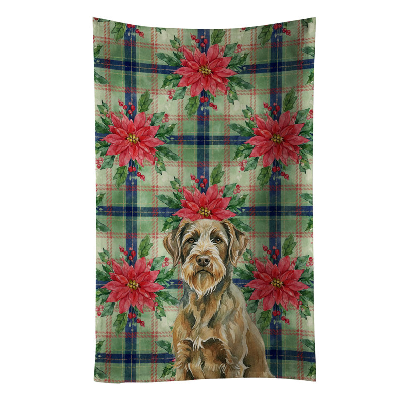 Chestnut Wirehaired Pointing Griffon Christmas PoinsettIas Kitchen Towel, Chestnut Wirehaired Pointing Griffon