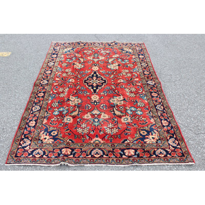 Tapis rouge 4X7 Vintage | Tapis oriental tribal tribal | Tapis bohémien Kazak | Tapis fait à la main
