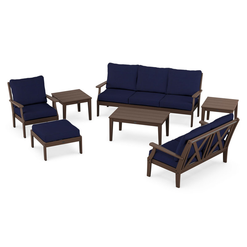 Braxton 7-Piece Deep Seating Set, Mahogany, Navy