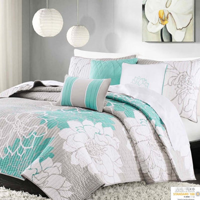 Courtepointe en coton, double / grand, 6 pièces, imprimé floral, rehaussant l'ambiance de la chambre double / grand avec réversible pour divers looks