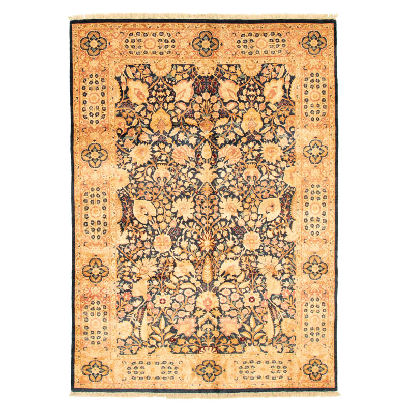 Tapis décoratif en laine noué à la main de conception unique en laine 18/20 bleu marine foncé 6 pi 1 po x 8 pi 10 po noué à la main new age