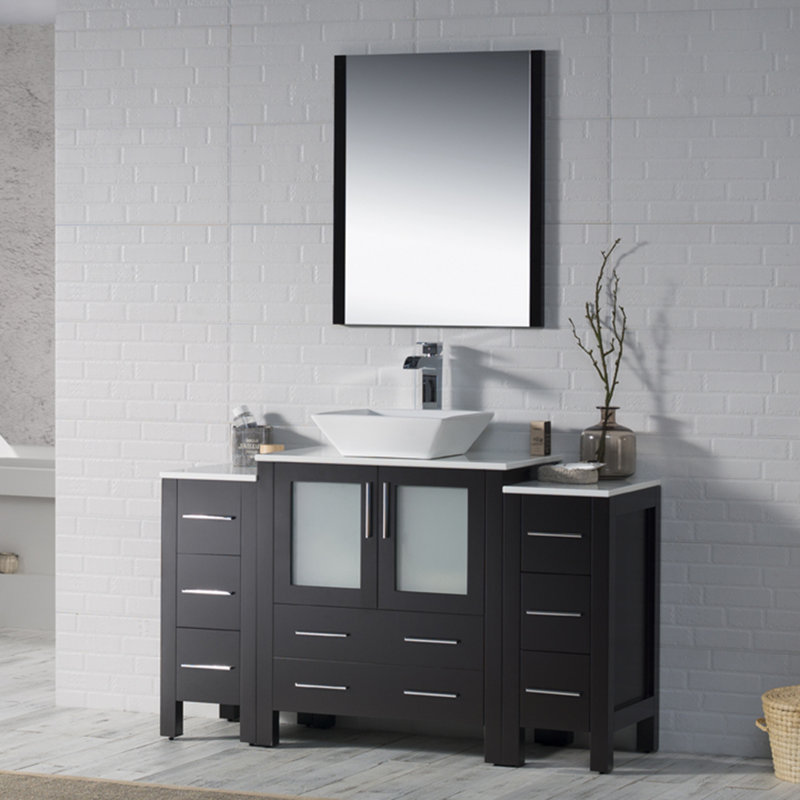 Ensemble de meuble-lavabo de salle de bain simple avec miroir 54 po Mance, Espresso