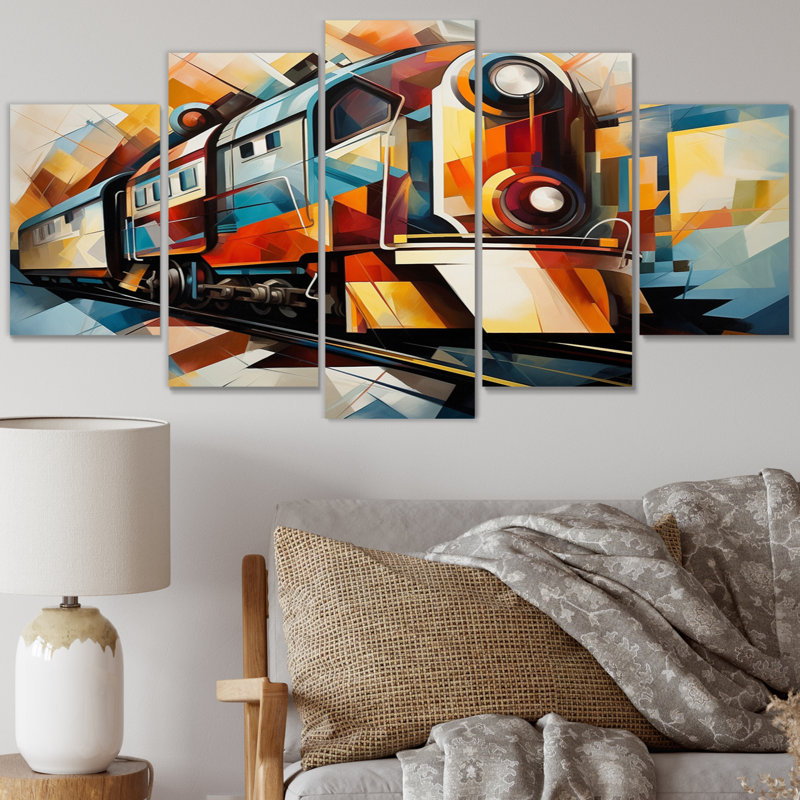 «Abstract Train Cubist Expressions II» - Art mural sur toile transport - 5 panneaux