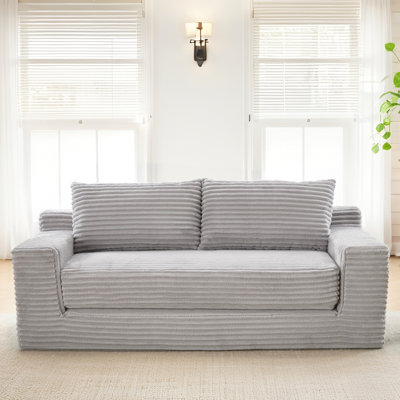 Gris 2 avec mousse à mémoire de forme, lit convertible, structure en acier, tissu en velours côtelé, sans assemblage, pour le revêtement des maisons minimalistes, maison