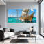 Ensemble de 3 impressions sur toile, voilier nautique, océan, vagues, bleu ciel, eau bleue-917974324