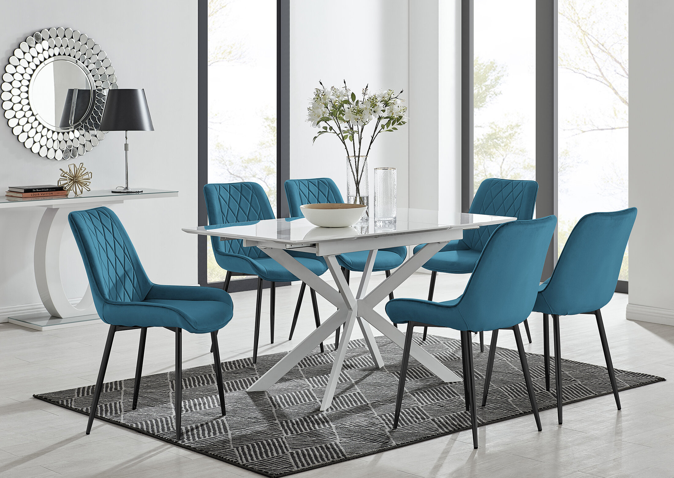 Canora Grey Eubanks Modern High Gloss Extendable Dining Table Set