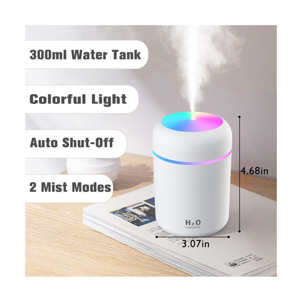 Colorful Cool Mini Humidifiers with LED Night Light, USB 300ml Mist  Humidifiers for Car Office Room Bedroom, 26db Quiet Ultrasonic Humidifiers,  Portable Diffuser for Essential Oils Gray : Home & Kitchen