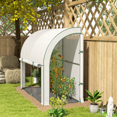 Serre Lean-to avec housse en PE, Serre de jardinage, blanc