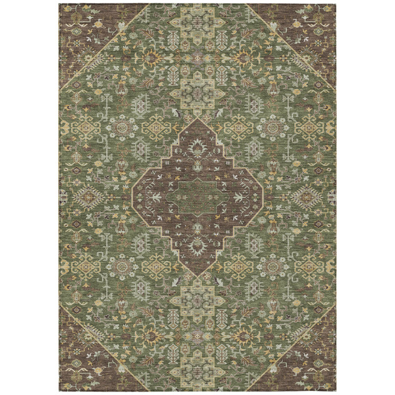 Machine Washable Indoor/Outdoor Chantille ACN2714 Global Rug, 8' x 10', Olive