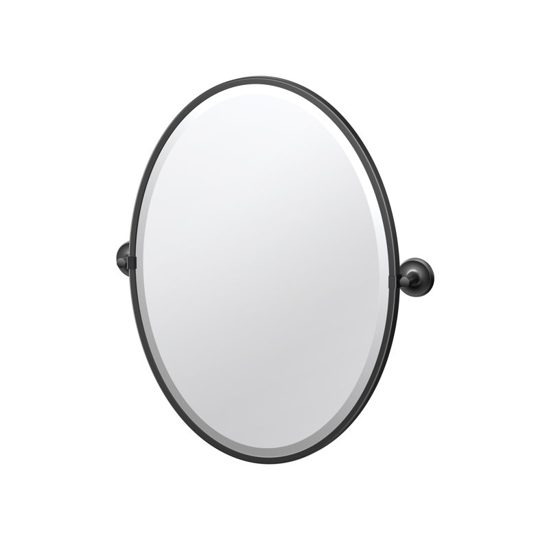 Designer II Wall Mounted Framed Oval Bathroom Vanity Mirror | Pivoting and Beveled Mirror, 27.5" H x 24.5" W, Matte Black