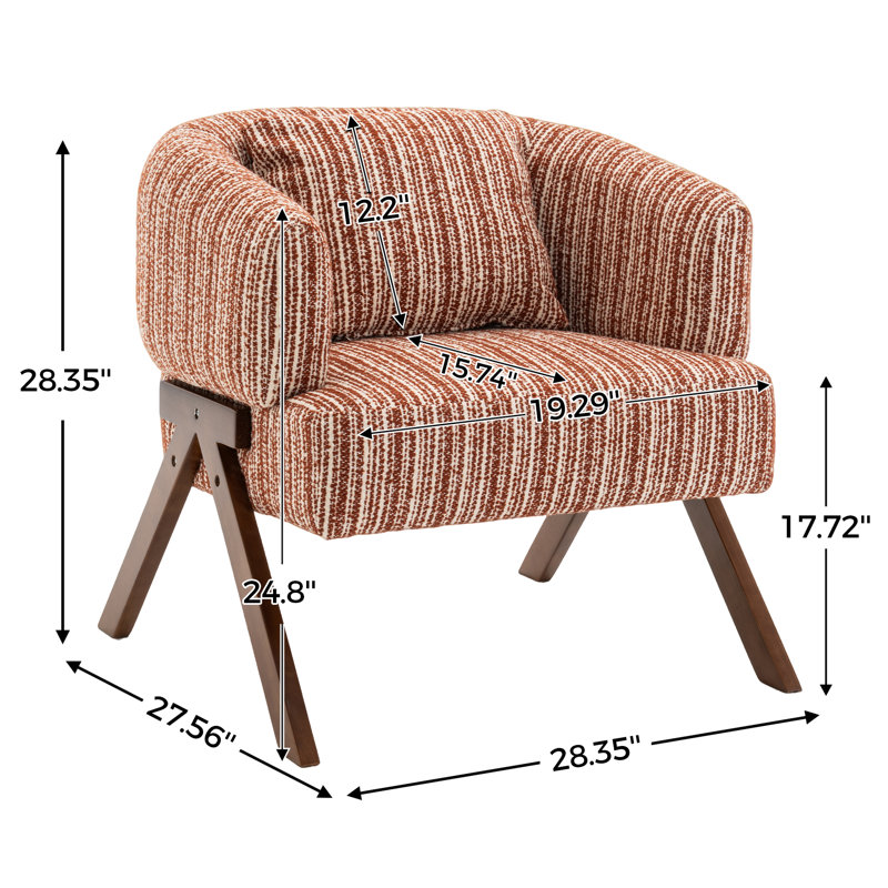 Mid Century Upholstered Arm Accent Chair with Solid Wood Legs, Red