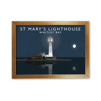 St Mary's Lighthouse Whitley Bay At Night by Richard O'Neill - Single Picture Frame Print