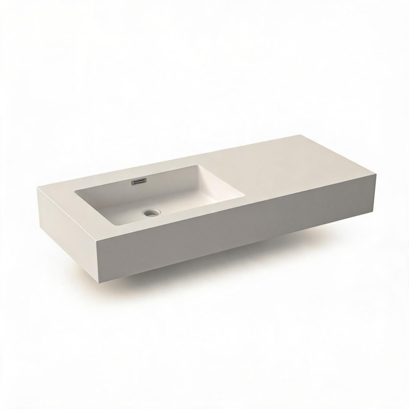 Lavabo de salle de bain en résine de pierre blanche mat de 47 pouces avec design ergonomique