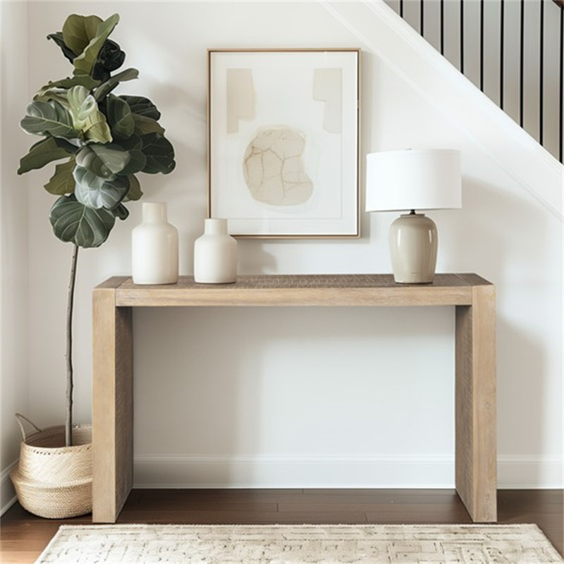 Jearline Modern Solid Wood Console Table with Wire Brushed Texture | 15" Slim Depth, Multi-Functional Use, Natural