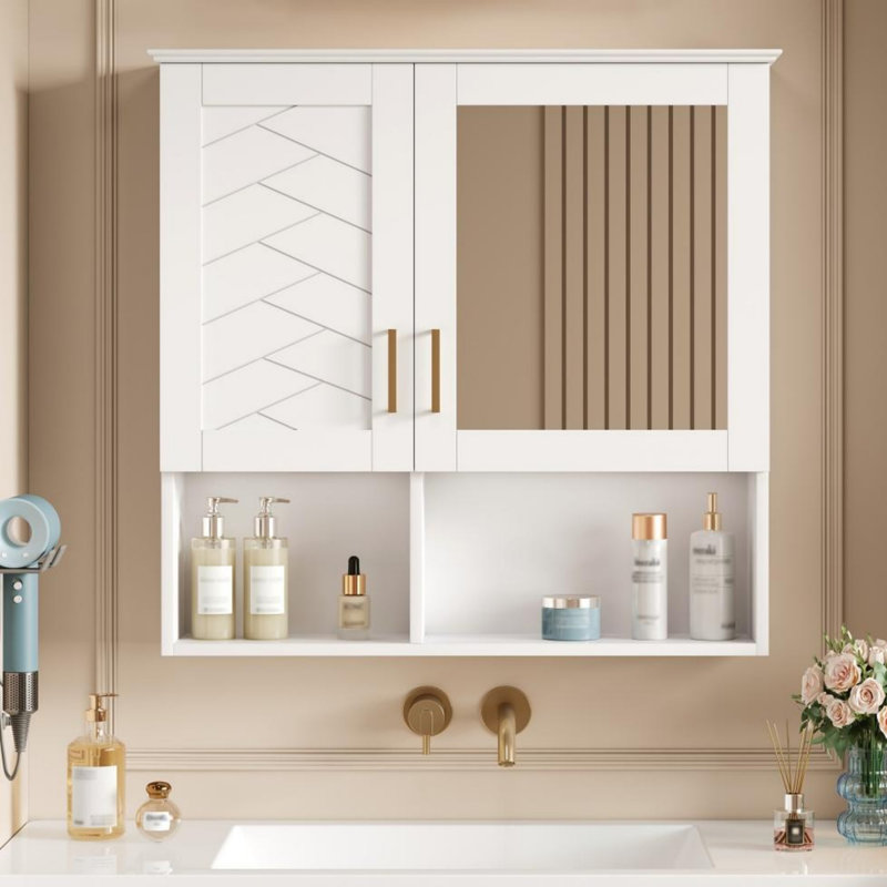 Armoire de toilette 2 en 1, armoire de pharmacie murale de 30 pouces avec tablettes réglables et portes à fermeture douce, miroir haute définition avec rangement pour meuble-lavabo de salle de bain