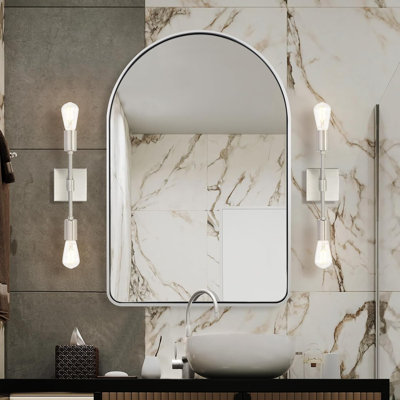 Malisa Contemporary Arched Bathroom Vanity Mirror | Stainless Steel Thick Frame