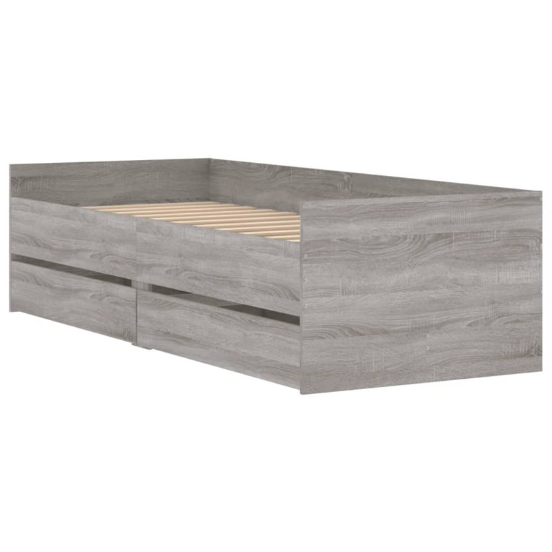 17 Stories Bed Frame With Drawers 75X190 Cm Small Single, Brown Oak, 78 x 193cm