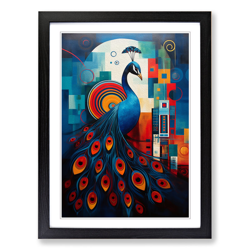 Peacock Constructivism No.2 - Single Picture Frame Print on Wood, Black Framed, 34cm H x 25cm W