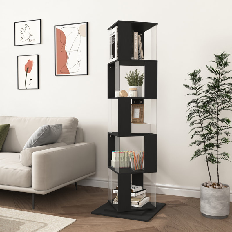 5 Tier Rotating Bookshelf, Floor Rack Simple Bookcase With Multi-Function Creative Bookshelf For Living Room, Black