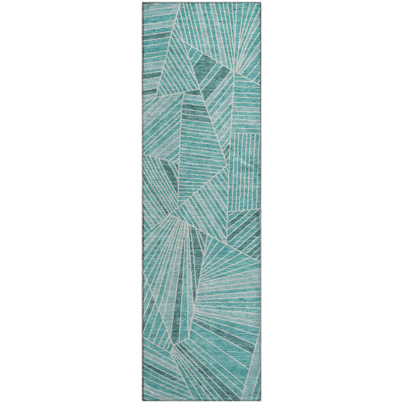 Premium Machine Washable Prisco Teal Rug, Runner 2'3" x 7'6"
